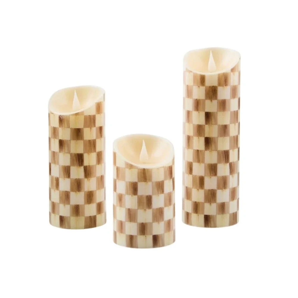 Mackenzie Child Mocha Check Flameless Candles, Set Of 3 Gift Set